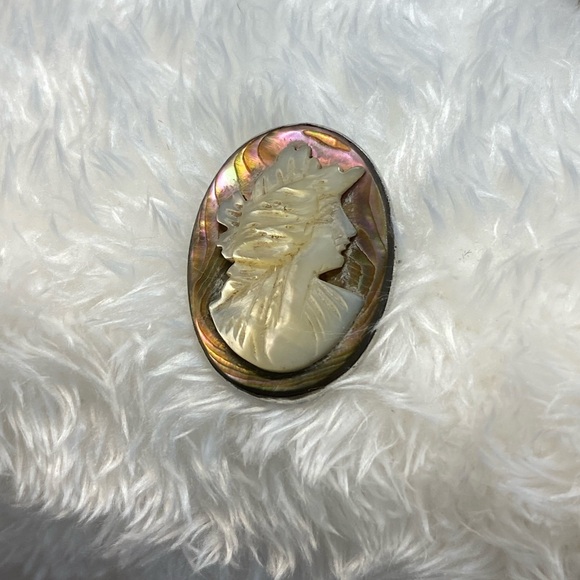 VINTAGE SILVER CAMEO ABALONE MOTHER OF PEARL ITALY Sterling 1850-1900’s C-clasp - Picture 5 of 12